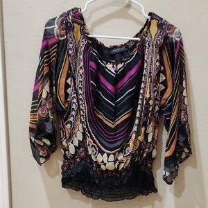 New York & Company Purple and Gold Dolman Sleeve Blouse